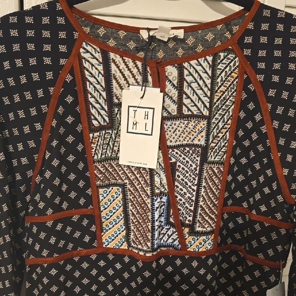THML Patchwork Boho Dress | Bell Sleeve | NWT | Size S - Picture 3 of 5